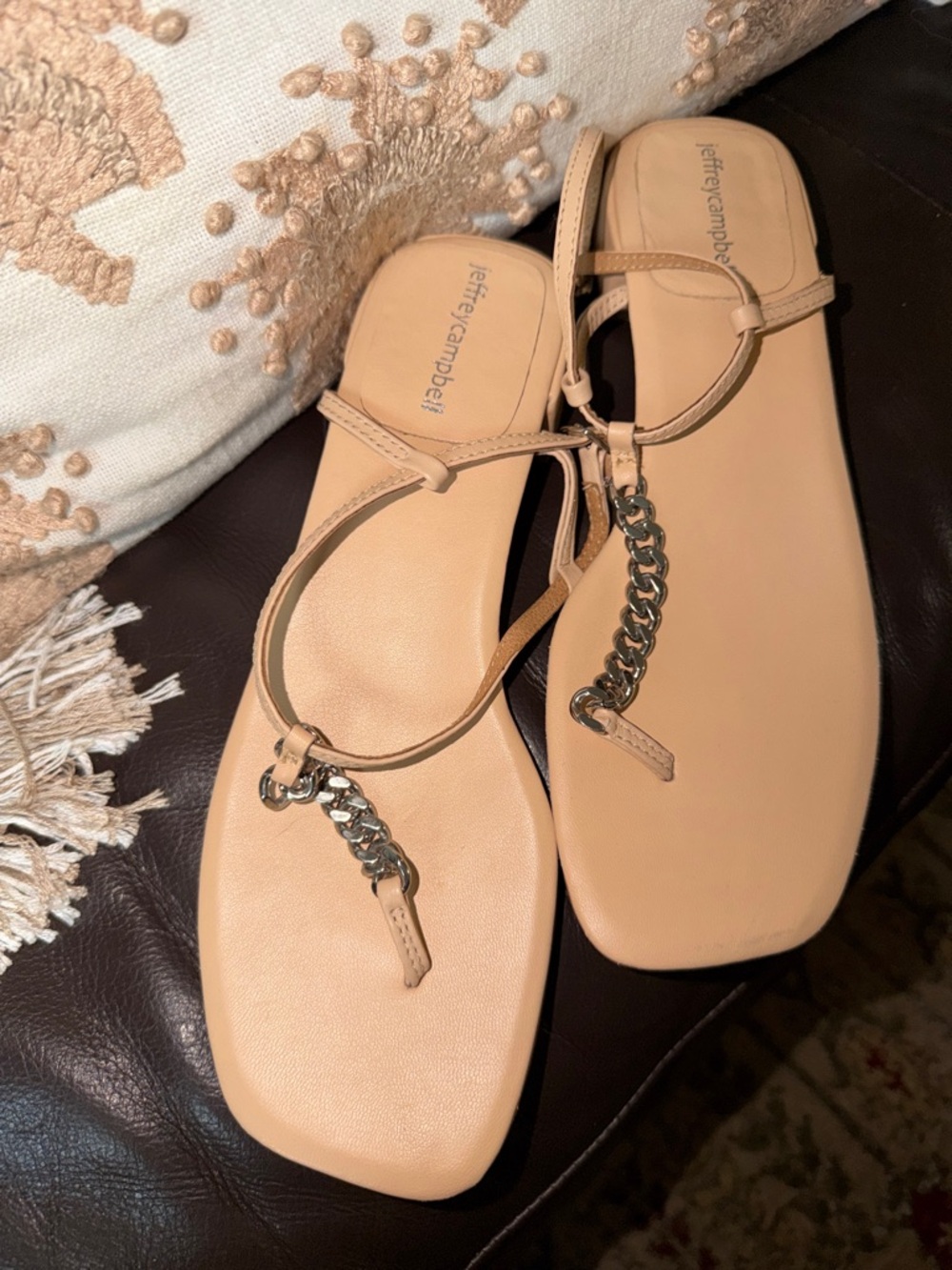 Jeffrey Campbell Tan Chain Thong Sandals